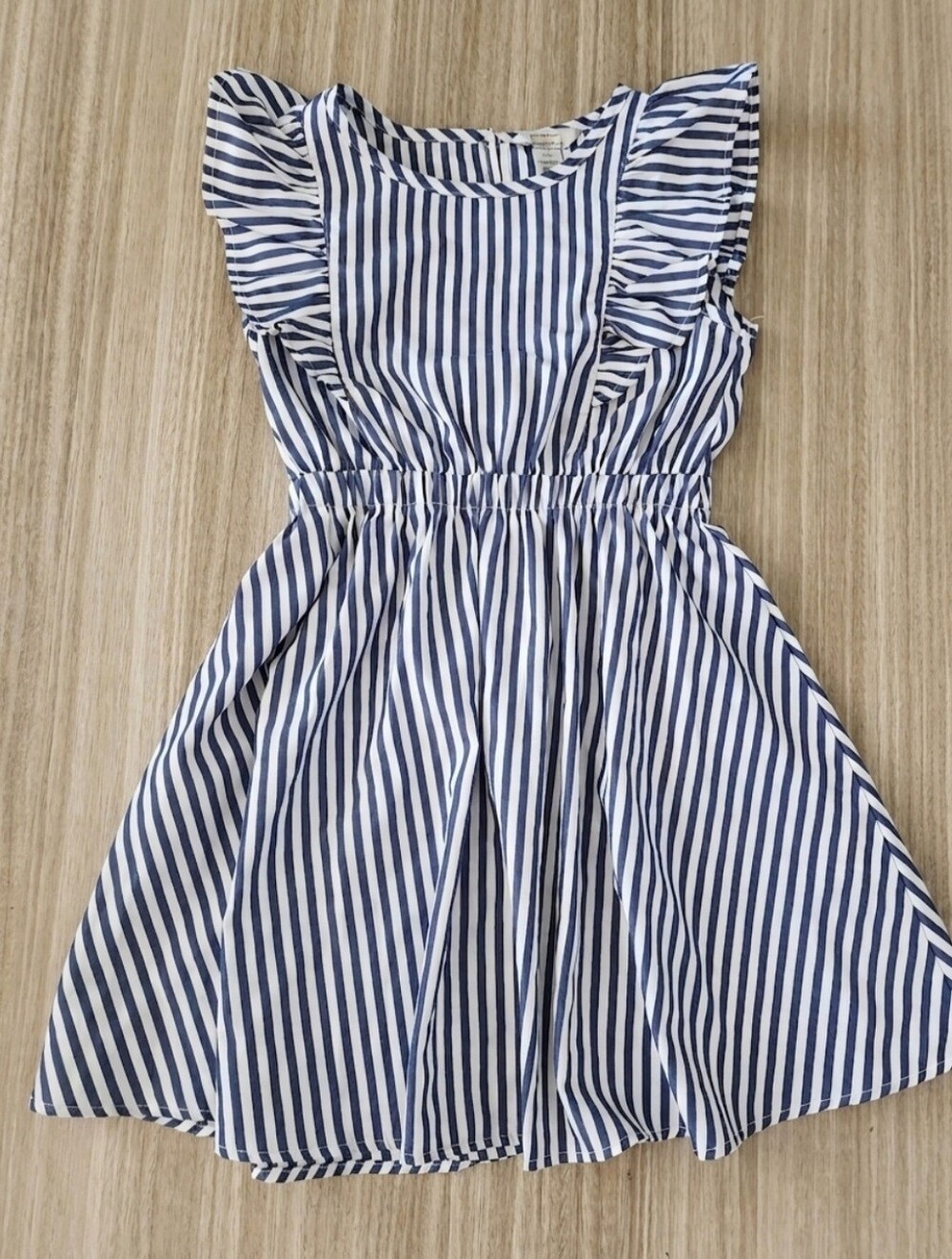 Habitual Kids Blue & White Vertical Striped Ruffle Sleeve Fit & Flare Dress 7/8
